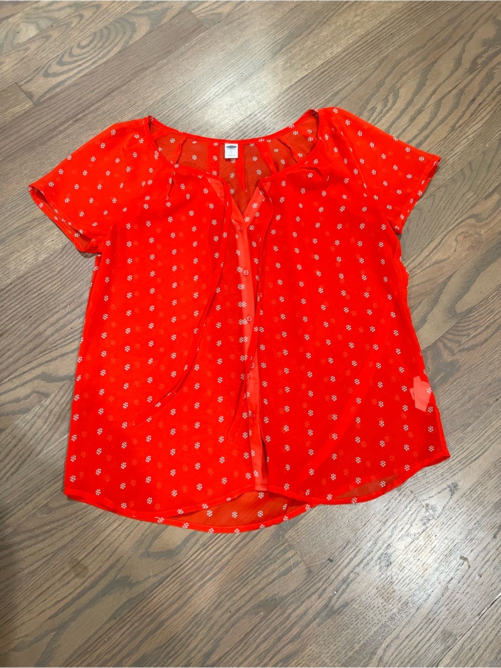 Old Navy Red Short-Sleeve Floral Print Blouse